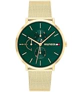 Tommy Hilfiger Men's 44mm Multifunction Quartz Watch - Black Dial with Clou de Paris Pattern, Bla...