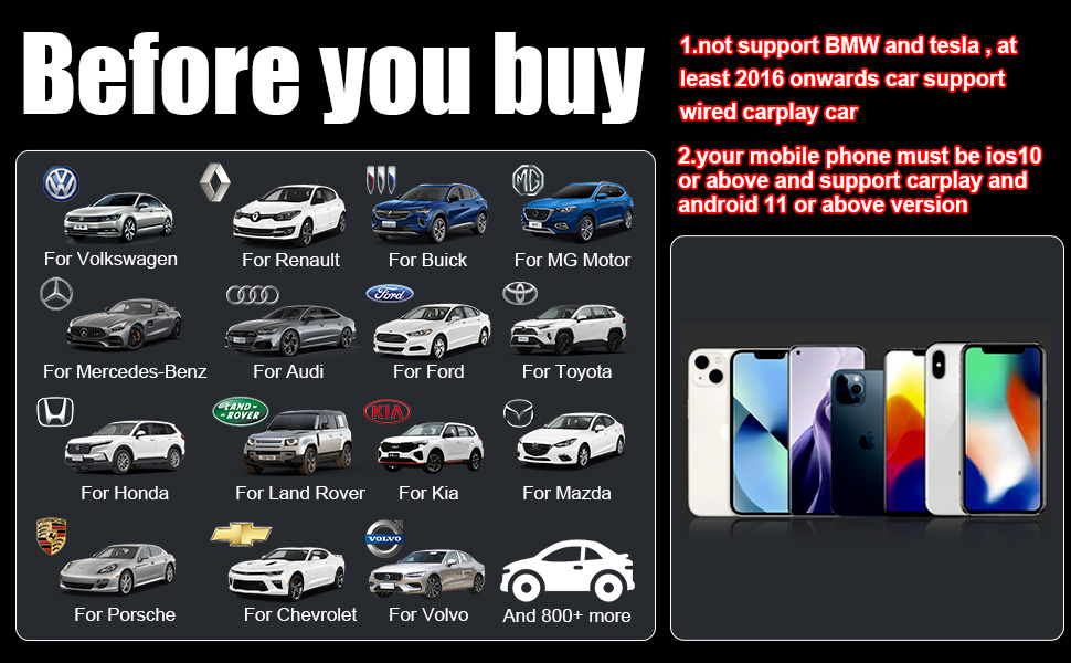 Compatible vehicle models and mobile phone models