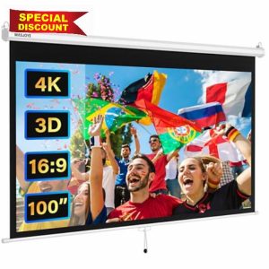 WASJOYE Manual Pull-Down Projector Screen - 100-inch Roll-Down Retractable Manual Projection Screen w/Auto-Locking