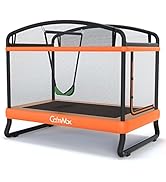 CalmMax 6FT Kids Trampoline with Horizontal Bar and Swing, Rectangle Toddler Trampoline with Encl...