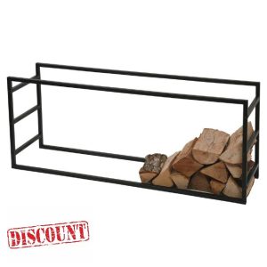 URBNLIVING Large Black Firewood Log Rack Storage Horizontal Shelf (H40cm x W100cm x D25cm) for Larger Spaces Heavy Duty Steel Metal Fireplace Holder Indoor Outdoor Store