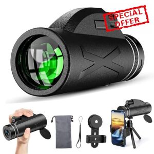 80X100 Monocular Telescope for Adults - Compact Monoculars High Powered Telescope with BAK4 Prisms FMC Lens Zoom Focus - Waterproof Outdoor Monocular for Bird Watching Hiking Camping with Phone Tripod