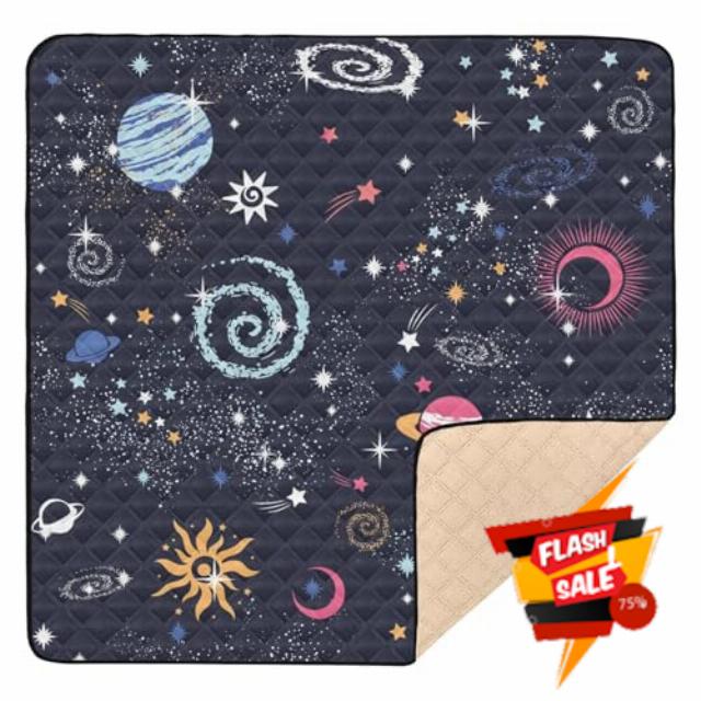 Space Star Sun Moon Outer Space Cute Foldable Baby Playmat for Floor Portable Tummy Time Activity Mat for Baby Kids Toddlers Infants