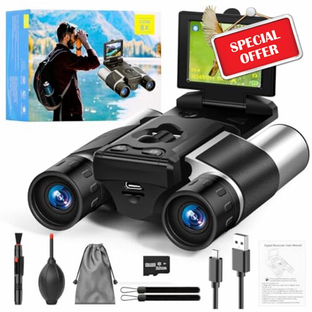 Kuboo 2" LCD HD Digital Binoculars with Camera 10x Optical Zoom 8X Digital Zoom