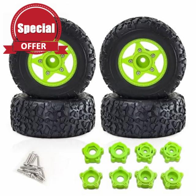 MGHGFYTAS Compatible With TRAXXAS For Slash For ARRMA For SENTON 1/8 1/10 RC Car Short Course Truck 109mm Tire With 12mm 14mm 17mm Wheel Hex RC Wheel Tire(Green)