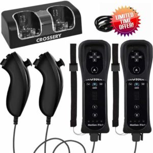 Wii Remote and Nunchuck Controller Bundle with Charging Dock - 2 Pack Motion Plus Remotes