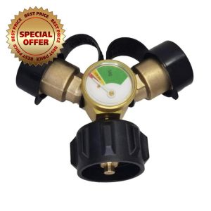 SEIWEI Propane Tank Y Splitter Adapter with Gas Gauge