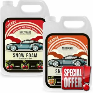 MultiWare Car Snow Foam | Thick Car Shampoo | Dissolves All Dirt & Tough Stains | Streak Free Rinsing | Snow Foam For Car | Safe For All Finishes | Cherry & Orange Scent Bundle | 2 X 5L