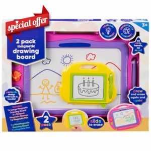 SelectTraders Magnetic Drawing Board - Pink | Large & Mini Doodle Boards with Magnetic Pen & Stamps | Mess-Free Learning Toy for Kids