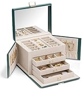 Vlando Jewellery Box Faux Leather Lockable Storage Case for Drop Earrings, Necklaces, with Large ...