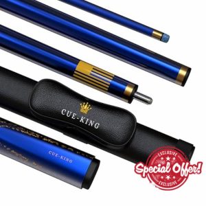 Cue-King Premier Pool Cue 58” 20oz 2 Piece with 10.5mm Premium Tip Finished in Gloss Blue with Pro Leather Cue Case Included