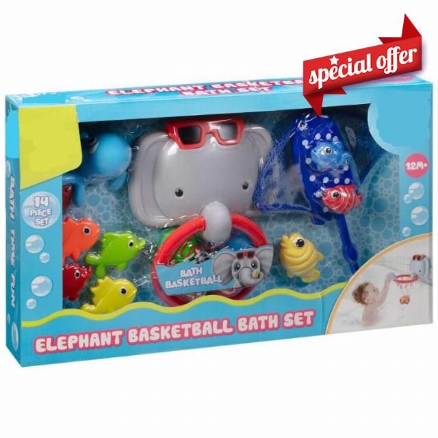 SelectTraders Elephant Basketball Bath Set for Infants | Fun Water Play Toy with Hoop & 14 Pieces | Improves Hand-Eye Coordinatio