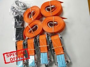 4x Orange 5t 5000kg - CAR TRAILER Over Tyre Tie Down Transporter Heavy Duty Ratchet Straps