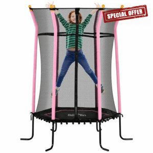 HOMCOM 5.4 FT/ 64 Inch Kids Trampoline With Enclosure Net Mini Indoor Outdoor Trampolines for Child Toddler Age 3-10 Years