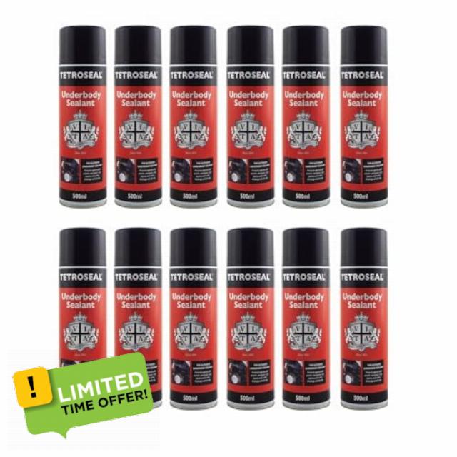 Tetroseal 12 X Aerosol Underbody Sealant Car Underseal Spray 500ml Seal Protection Spray Simple black finish with a long lasting protective coating