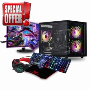 Veno Scorp Gaming PC Bundle Intel Core i7 4th Gen AMD RX550 4GB Graphics Card - 16GB 3200MHz Ram - 1TB NVMe SSD - 550W PSU - Windows 11 - WiFi - 22" Refurb Monitor - 4in1 Bundle - Mini Nem 3 Black