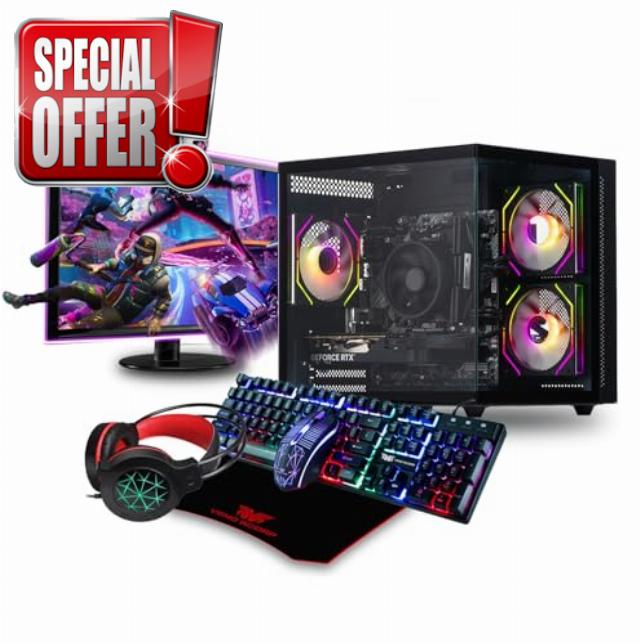 Veno Scorp Gaming PC Bundle Intel Core i7 4th Gen AMD RX550 4GB Graphics Card - 16GB 3200MHz Ram - 1TB NVMe SSD - 550W PSU - Windows 11 - WiFi - 22" Refurb Monitor - 4in1 Bundle - Mini Nem 3 Black