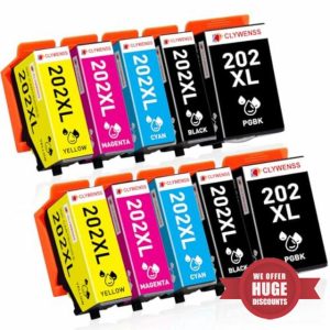 Clywenss 10-Pack 202XL Ink Cartridges Compatible with Epson 202 XL 202XL Multipack for Expression Premium XP6100 XP6105 XP-6100 XP-6105 XP-6000 XP-6005 XP6000 XP6005 Printer Ink (2BK