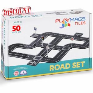 Playmags Magnetic Tiles Road Set - 50 Pcs STEM Educational Construction Toy Car Track - Building Blocks Magnet Toys for Toddlers - Safe for Ages 3+