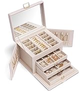 Vlando Jewellery Box Faux Leather Lockable Storage Case for Drop Earrings, Necklaces, with Large ...