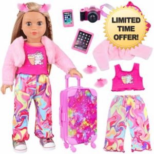 ZITA ELEMENT American 18 Inch Doll Clothes and Accessories Doll Suitcase Set