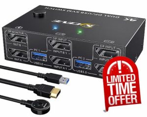 8K Displayport KVM Switch 2 Monitors 2 Computers 8K@30Hz 4K@144Hz
