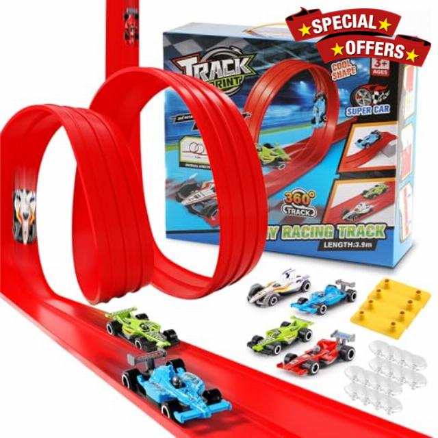 Flexible Toy Car Track Includes 4 Diecast Toy Cars for Racing