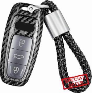 Real Glass Fiber Key Fob Cover Compatible with Audi with Keychain Lanyard