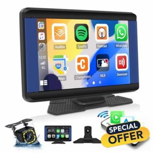CAMECHO Wireless Car Stereo for Apple CarPlay Android Auto Portable Car Radio 7 Inch Touch Screen Wireless Carplay Screen with Backup Camera