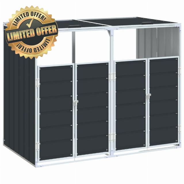 idaXL Double Wheelie Bin Storage - Anthracite Steel