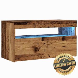 idaXL TV Cabinet with LED Lights Set/Old Wood/Engineered Wood/RGB Lighting/For Living Room