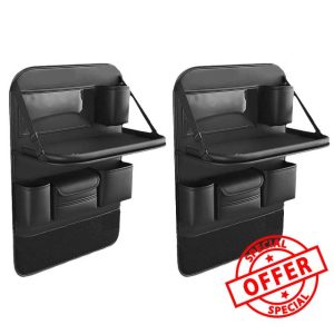 Ruspela Car Organiser Car Seat Organiser 2pcs Kick Mats with Foldable Table Tray Rear Seat Storage Bag PU Leather Multi- Pocket Inner Car Accessories Water Proof Back Seat Protector fo