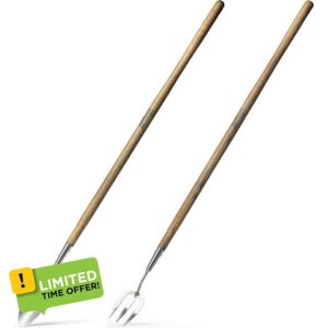Gardening Stainless Steel Long Handled Garden Fork and Long Handled Gardening Trowel w in 1 Garden Tool Set for all of your gardening needs by Jamieson Brothers
