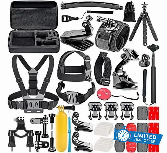 New 50-in-1 Action Camera Accessory Kit Compatible with GoPro Hero 9 8 Max 7 6 5 Black GoPro 2018 Session Fusion Silver White Insta360 DJI AKASO APEMAN Campark SJCAM Action Camera etc