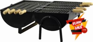 Portable Barbecue Barrel Charcoal BBQ 2 Independent Cooking Areas Grill with Wooden Handles Outdoor Patio Garden Heating Smoker Beach Picnic Camping Barbeque Black