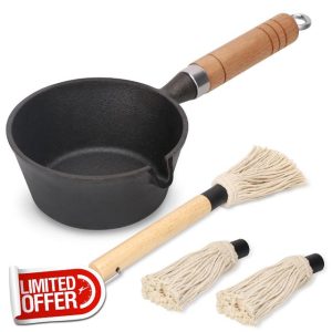 Svailse Cast Iron Basting Pot and Mop Brush for Grilling Cooking