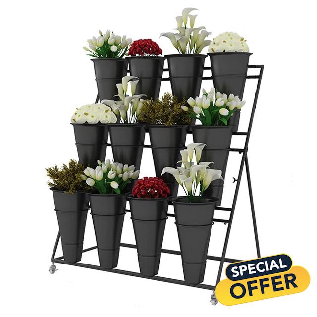 Florist 3-tier Flower Display Stand with 12 Buckets