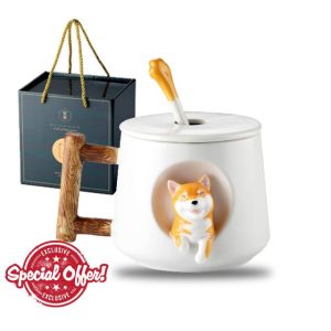 Fcairfinity Cute Ceramic Coffee Mug with 3D Shiba Inu