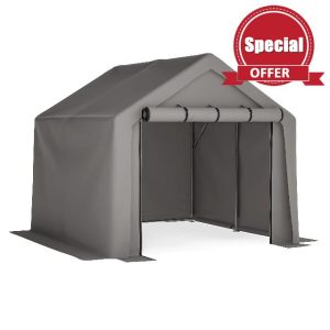 Storage Tent 8' x 8' Bike Store Motorbike Log Wheelie Bin Grey by Garden Universe Model GST8x8-Grey-Amz