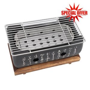 lvifloae Japanese Style Barbecue Grill Portable Barbecue Grill Fast Heating Rectangular Calligraphy Aluminum Charcoal Grill Japanese Tabletop Home Barbecue Tools (XL)