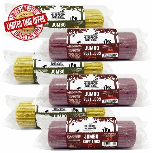 The Birdfood Warehouse Jumbo Suet Log 500g - Mixed Flavours 6pk | Natural