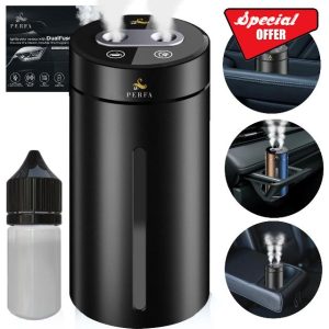 Smart and Rechargeable Car Diffuser | Sleek Designed Mini Humidifier with Nano Atomization Technology | Double Steam Release | Futuristic Design | Enhanced Portable Car Diffuser by Perfa