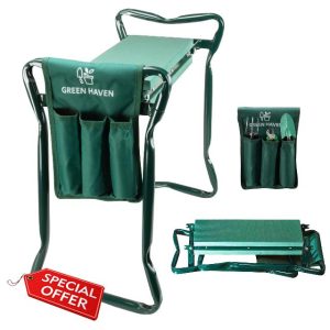 Green Haven Heavy Duty Garden Kneeler Seat with Handles & Tools Bag - Multi-Use Foldable EVA Foam Padded Garden Kneeler - Lightweight Kneeling Stool for Gardening - Portable Garden Kneeler Sea