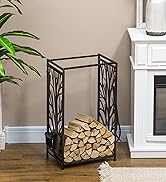 Outsunny 4FT Firewood Rack with Canvas Carrier Bag and 600D Oxford Waterproof Cover, Metal Log St...