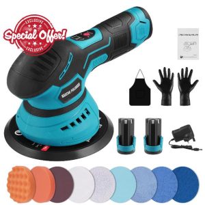 Sararoom 15cm 6inch Cordless Buffer Polisher with 2 x 2000mAh Lithium Battery
