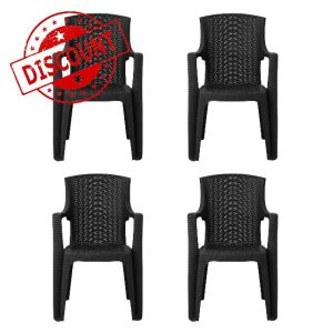 simpa Stackable High Back Plastic Rattan Effect Garden Chairs - Graphite Set of 4