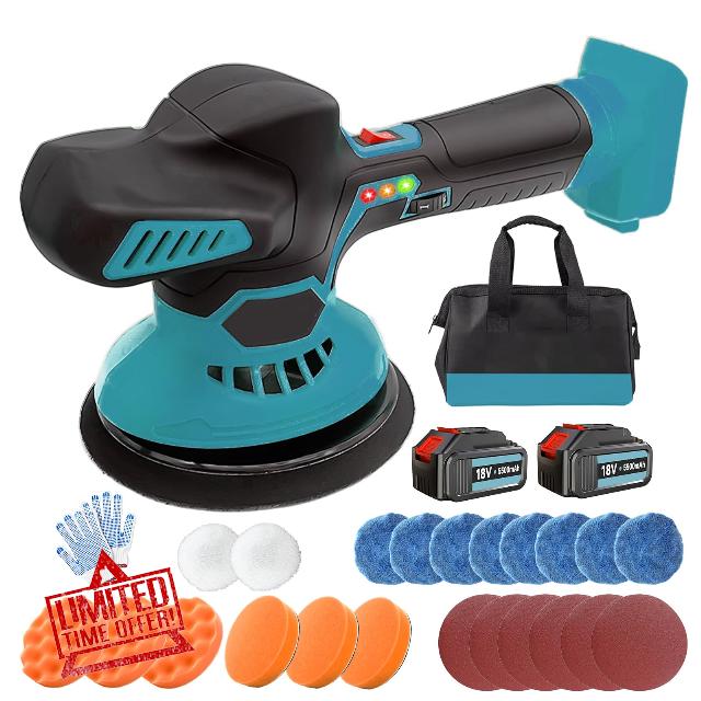 Cordless Buffer Polisher for Makita 2*5500mAH Battery 6 inch Brushless Car Polishing Machine with 24pcs Accessories for Car Detailing