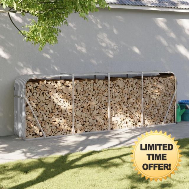 Sufrk Log Holder Light Grey 300x45x100 cm Galvanised Steel-Firewood Rack