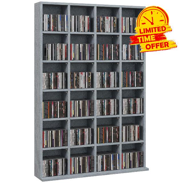 HOMCOM 480 CD/ 312 DVD Storage Shelf Rack Media Storage Unit Shelves Racks Wooden Display Unit with Adjustable Shelves