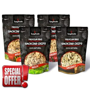 TastySmoke® High Quality Smoking Chips Set of 4 - Natural Wood Chips Made of Apple